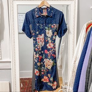 Johnny Was Short Sleeve Blue Floral Boho Dress